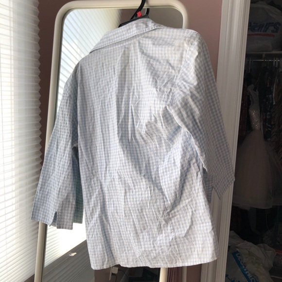 H&M US 8 Baby Blue and White Plaid Collared Buttoned Blouse 97% Cotton - Picture 4 of 12